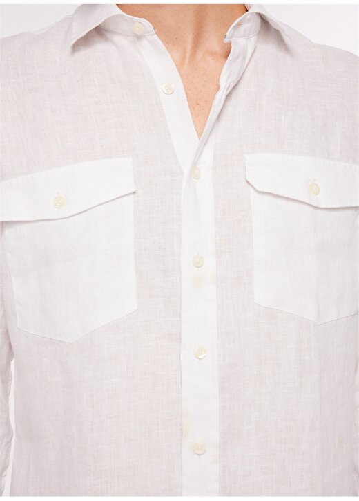 AT.P.CO Slim Fit Düğmeli Yaka Beyaz Erkek Gömlek A266DONL20- 4