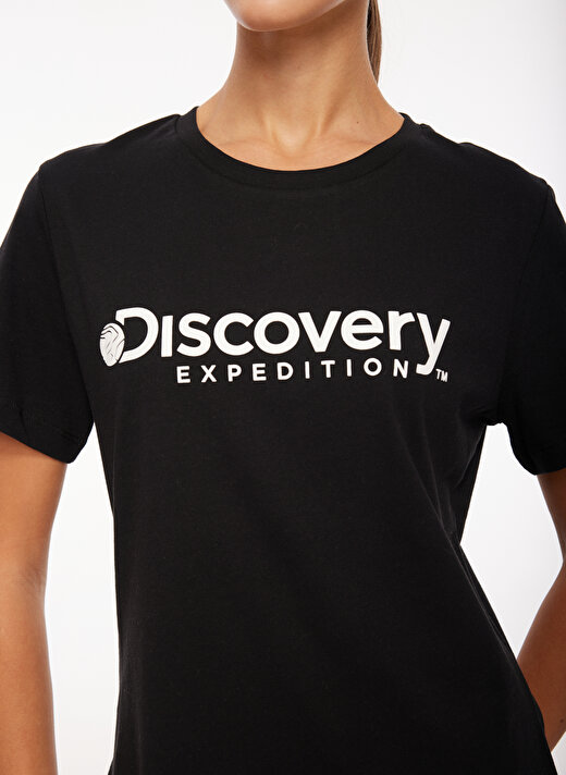 Discovery Expedition Siyah Kadın Bisiklet Yaka Baskılı T-Shirt D3WL-TST1   3