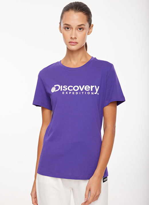 Discovery Expedition Mor Kadın Bisiklet Yaka Baskılı T-Shirt D3WL-TST1   1