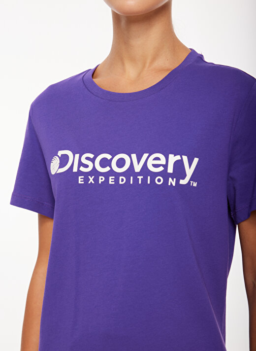 Discovery Expedition Mor Kadın Bisiklet Yaka Baskılı T-Shirt D3WL-TST1   2