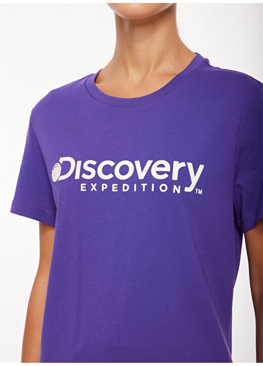 Discovery Expedition Mor Kadın Bisiklet Yaka Baskılı T-Shirt D3WL-TST1 2