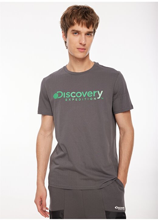Discovery Expedition Antrasit Erkek Bisiklet Yaka Baskılı T-Shirt D3WM-TST6 2