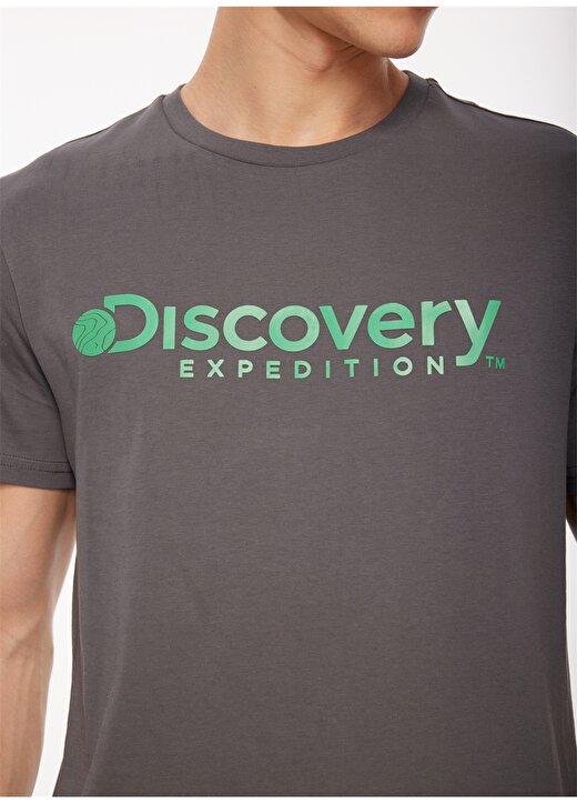 Discovery Expedition Antrasit Erkek Bisiklet Yaka Baskılı T-Shirt D3WM-TST6 3