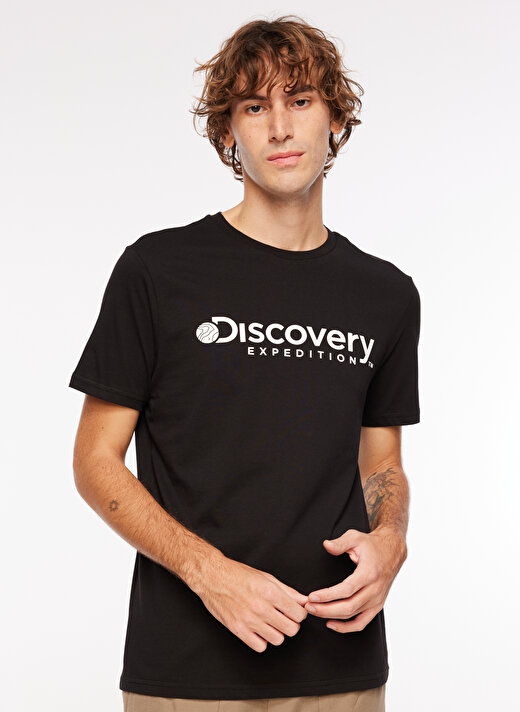 Discovery Expedition Siyah Erkek Bisiklet Yaka Baskılı T-Shirt D3WM-TST6   2
