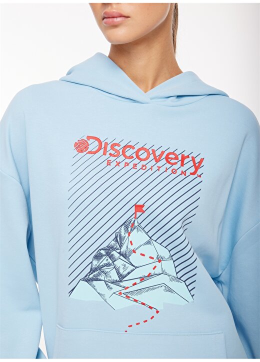 Discovery Expedition Mavi Kadın Kapüşonlu Oversize Baskılı Sweatshirt D3WL-SWT22 3