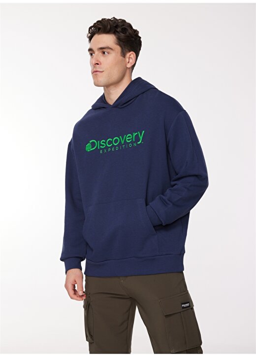Discovery Expedition Lacivert Erkek Kapüşonlu Nakışlı Sweatshirt D3WM-SWT28 1