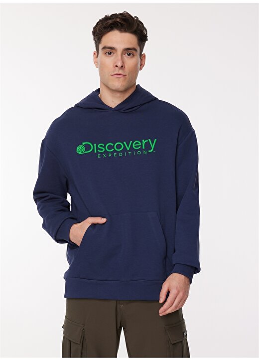 Discovery Expedition Lacivert Erkek Kapüşonlu Nakışlı Sweatshirt D3WM-SWT28 3