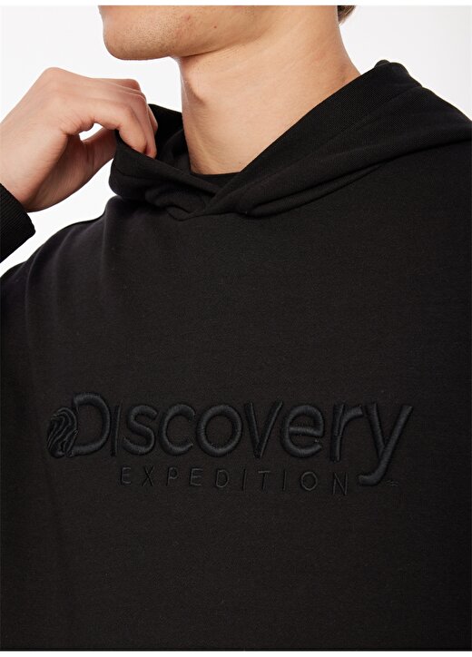 Discovery Expedition Siyah Erkek Kapüşonlu Nakışlı Sweatshirt D3WM-SWT28 3