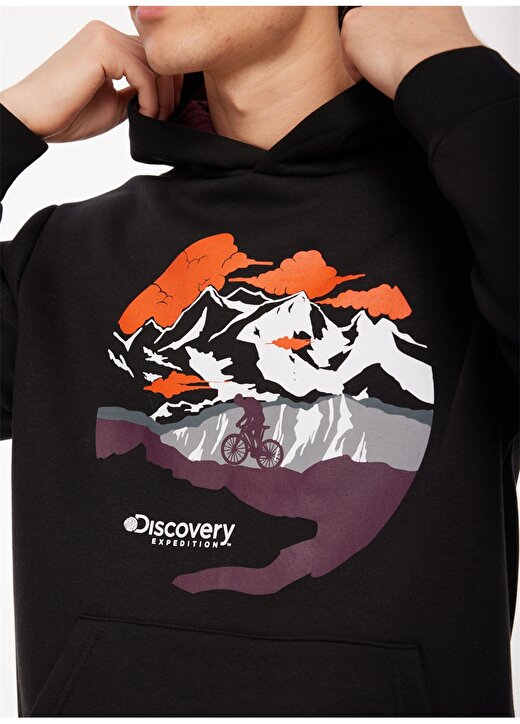 Discovery Expedition Siyah Erkek Kapüşonlu Baskılı Sweatshirt D3WM-SWT34 3