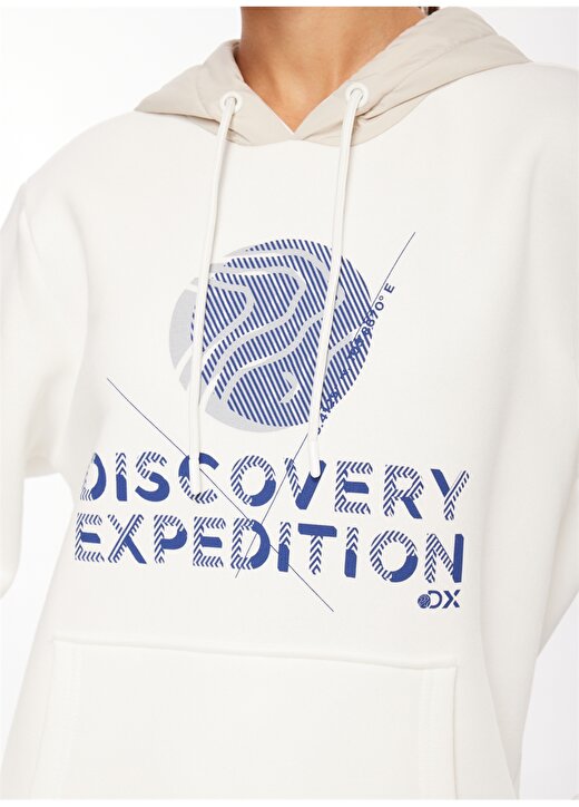 Discovery Expedition Kırık Beyaz Kadın Kapüşonlu Baskılı Sweatshirt D3WL-SWT21 3