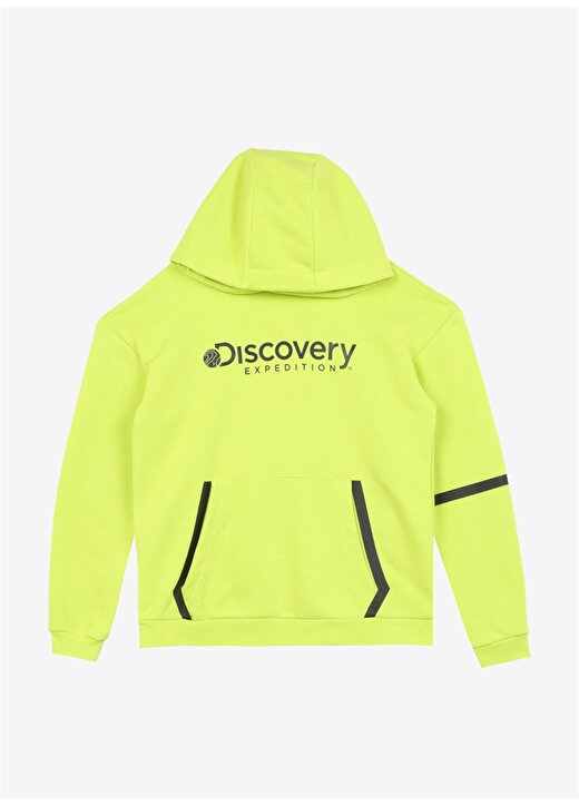 Discovery Expedition Neon Sarı Erkek Çocuk Kapüşonlu Oversize Baskılı Sweatshirt D3WB-SWT39 1