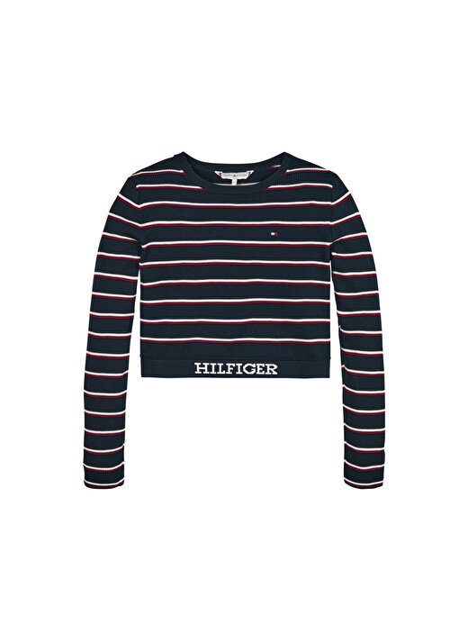 Tommy Hilfiger Mavi Kız Çocuk V Yaka Uzun Kollu Sweatshirt KG0KG07652    1