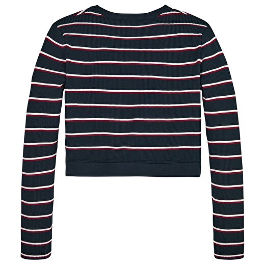 Tommy Hilfiger Mavi Kız Çocuk V Yaka Uzun Kollu Sweatshirt KG0KG07652    2