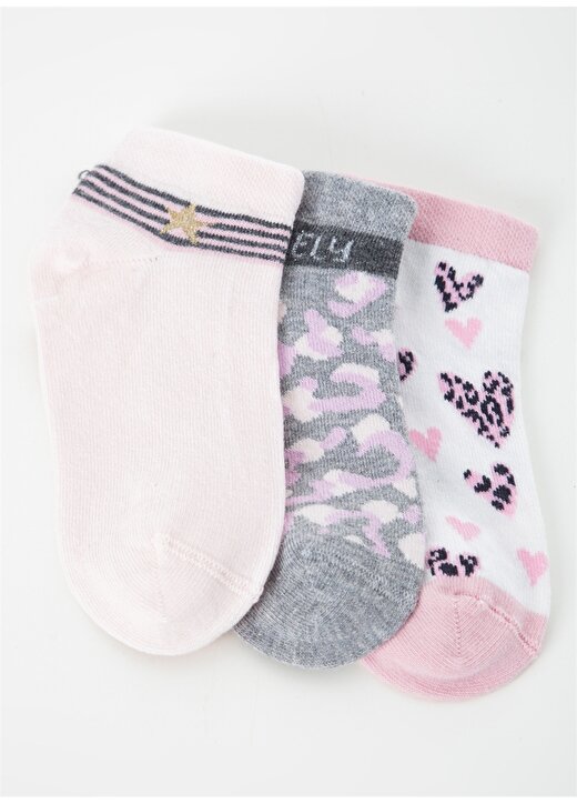 Cozzy Socks Beyaz - Pembe - Gri Kız Çocuk Soket Çorap SEKER PEMBE-SET 1