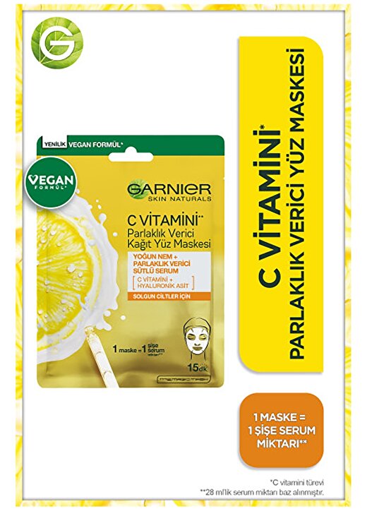 Garnier C Vitamini Parlaklık Verici Kağıt Yüz Maskesi 28 G 1