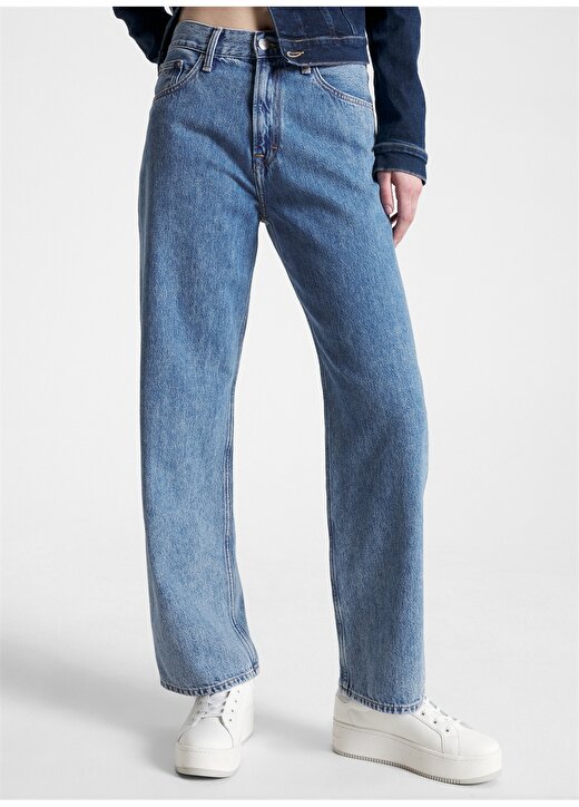 Tommy Jeans Normal Bel Geniş Paça Normal Lacivert Kadın Denim Pantolon DW0DW159961 2