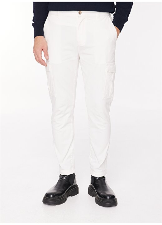 Fabrika Normal Bel Dar Paça Basic Kırık Beyaz Erkek Kargo Pantolon F3WM-PNT162 3