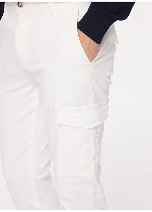 Fabrika Normal Bel Dar Paça Basic Kırık Beyaz Erkek Kargo Pantolon F3WM-PNT162 4