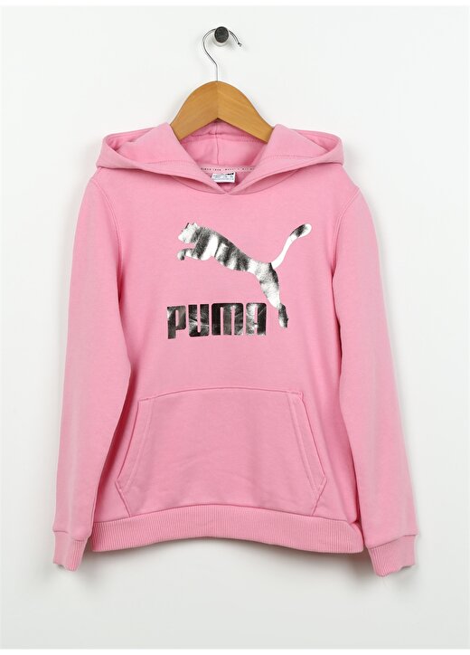 Puma Pembe Kız Çocuk Kapüşonlu Uzun Kollu Sweatshirt 53020983 Classics Logo Hoodie G PRI 1