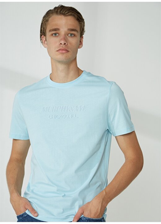 Murphy&Nye Bisiklet Yaka Düz Mavi Erkek T-Shirt EMBOSS T-SHIRT 1