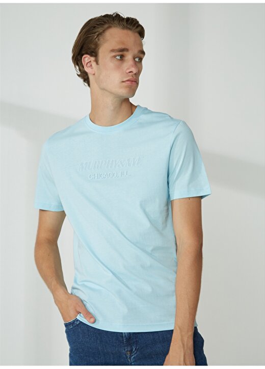 Murphy&Nye Bisiklet Yaka Düz Mavi Erkek T-Shirt EMBOSS T-SHIRT 3