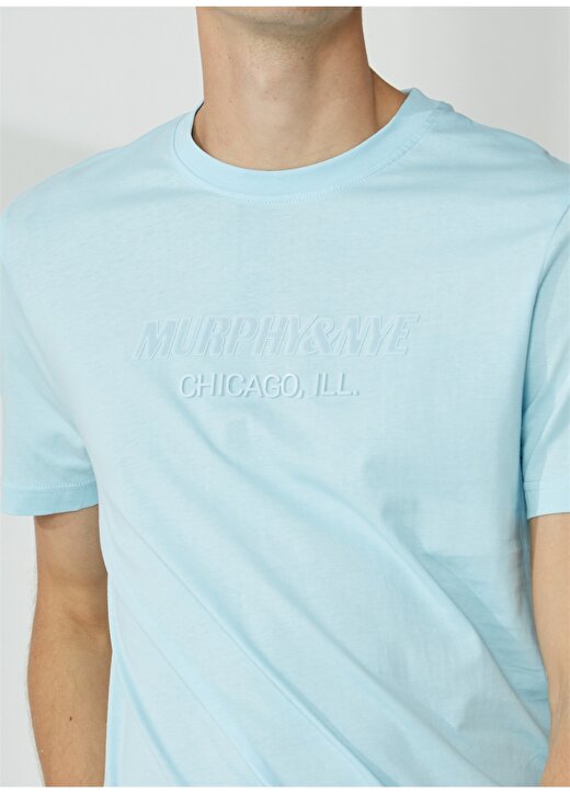 Murphy&Nye Bisiklet Yaka Düz Mavi Erkek T-Shirt EMBOSS T-SHIRT 4
