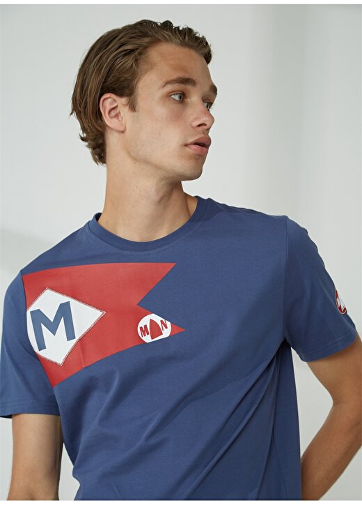 Murphy&Nye Bisiklet Yaka Düz İndigo Erkek T-Shirt FLAG TEE T-SHIRT 3