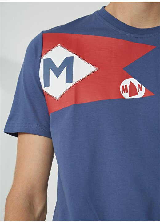 Murphy&Nye Bisiklet Yaka Düz İndigo Erkek T-Shirt FLAG TEE T-SHIRT 4