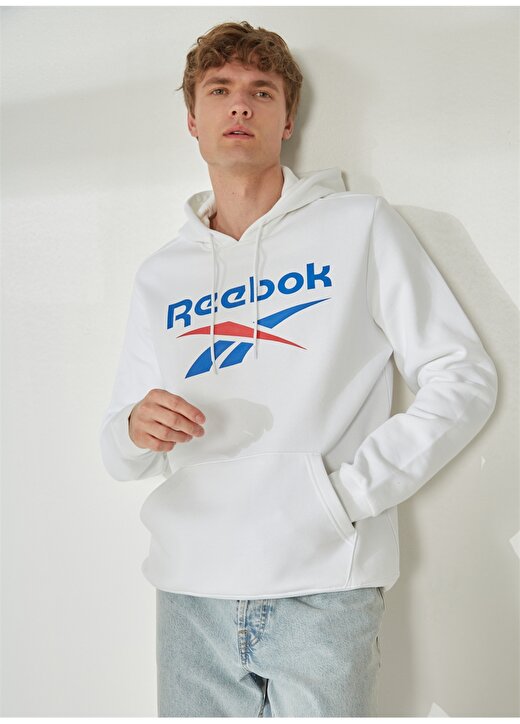 Reebok Beyaz Erkek Yuvarlak Yaka Sweatshirt H54805 RI FLC Big Logo Hoo 1