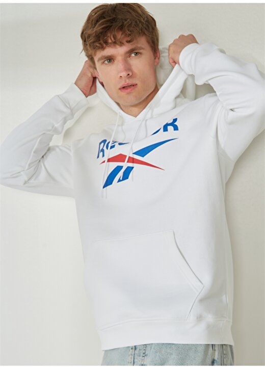 Reebok Beyaz Erkek Yuvarlak Yaka Sweatshirt H54805 RI FLC Big Logo Hoo 2