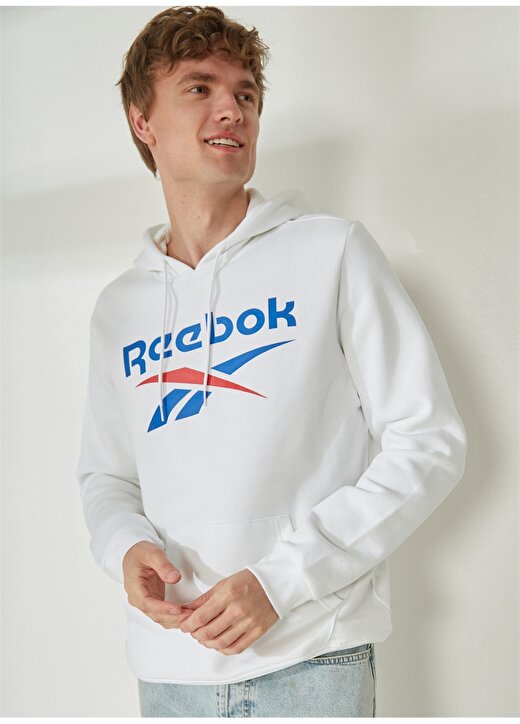 Reebok Beyaz Erkek Yuvarlak Yaka Sweatshirt H54805 RI FLC Big Logo Hoo 4