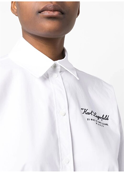 KARL LAGERFELD Normal Gömlek Yaka Düz Beyaz Kadın Gömlek 231W1602 2