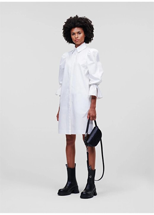 KARL LAGERFELD Normal Gömlek Yaka Düz Beyaz Kadın Gömlek 230W1602 4