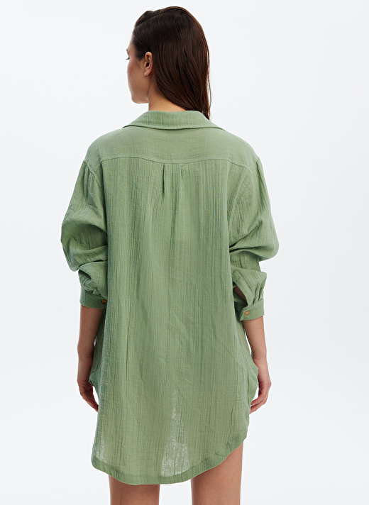 Louren Normal Gömlek Yaka Yeşil Kadın Gömlek LRN23YKP5620 2