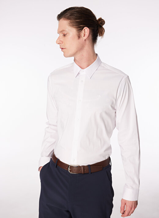 Fabrika Slim Fit Gömlek Yaka Düz Beyaz Erkek Gömlek F4SM-GML 1003 3