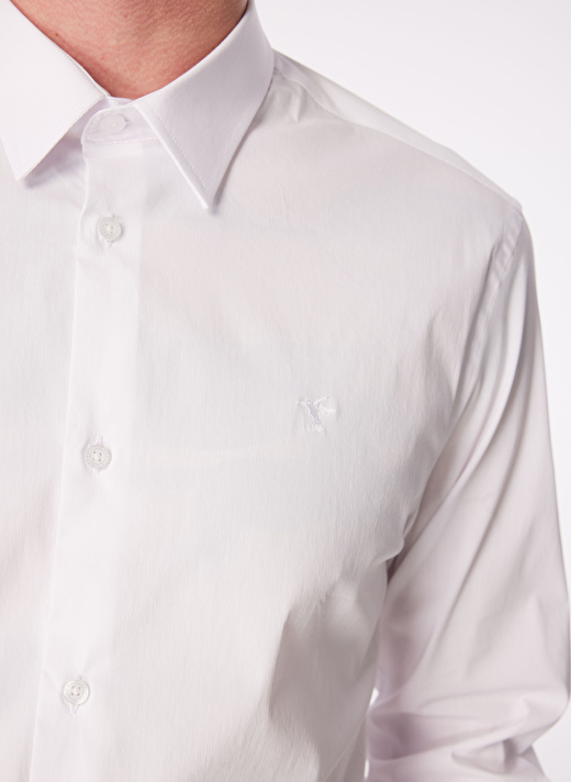 Fabrika Slim Fit Gömlek Yaka Düz Beyaz Erkek Gömlek F4SM-GML 1003 4