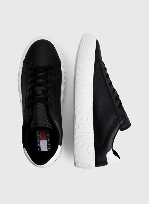 Tommy Hilfiger Siyah Erkek Deri Sneaker LEATHER  OUTSOLE 4