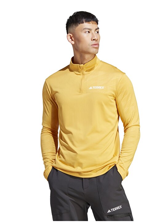 Adidas Sarı Erkek Dik Yaka Terrex T-Shirt HZ6236-MT Half Zi LS PRE 1