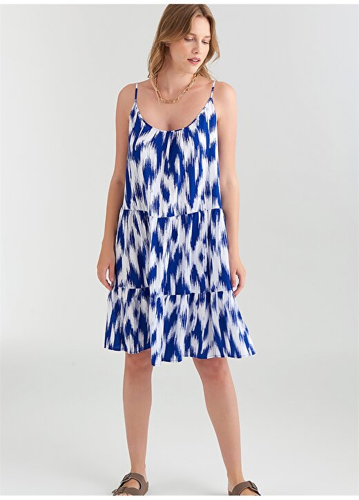 Marks & Spencer Mavi - Beyaz Kadın İnce Askılı Plaj Elbisesi T52007455HE4 4