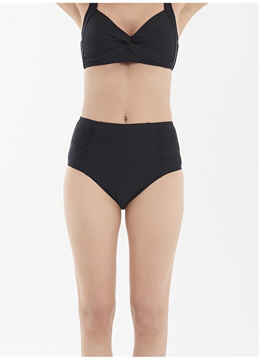 Marks & Spencer Siyah Kadın Büzgü Detaylı Yüksek Bel Bikini Altı T52007594HY0 2
