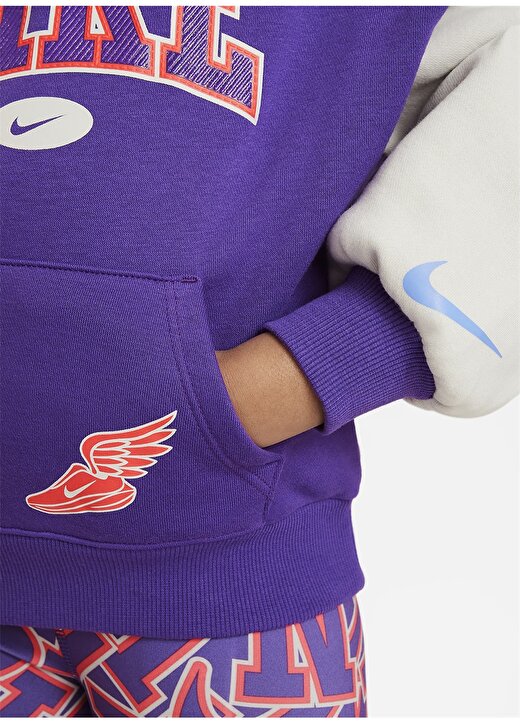 Nike Çocuk Mor Kapüşonlu Baskılı Sweatshirt 36L043-P9N NKG JOIN THE CLUB PULL O 4