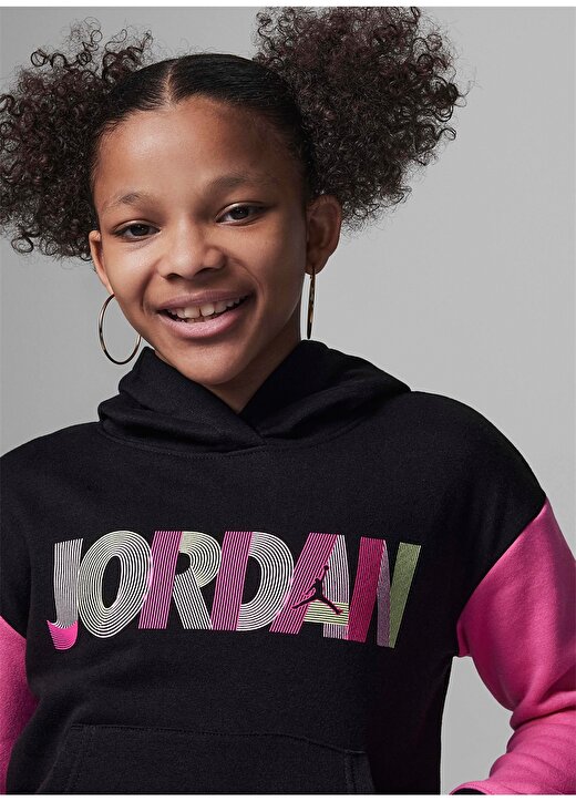 Nike Çocuk Siyah Kapüşonlu Baskılı Sweatshirt 45C595-023 JDG GIRLS FUNDAMENTIAL P 3