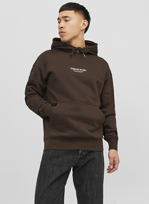 Jack & Jones Kapüşon Yaka Kahve Erkek Sweatshırt 12241687_JORVESTERBRO SWEAT HOOD NO 2