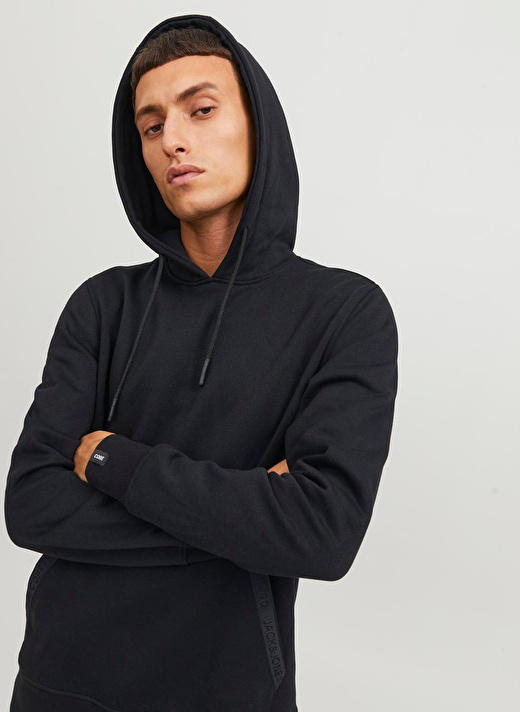 Jack & Jones Kapüşon Yaka Siyah Erkek Sweatshırt 12242176_JCOREACT SWEAT HOOD 3