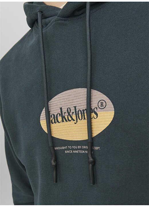 Jack & Jones Kapüşon Yaka Koyu Yeşil Erkek Sweatshırt 12242197_JORDALSTON BRANDING SWEAT 3