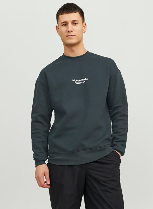 Jack & Jones Bisiklet Yaka Koyu Yeşil Erkek Sweatshırt 12241694_JORVESTERBRO SWEAT CREW NE 1