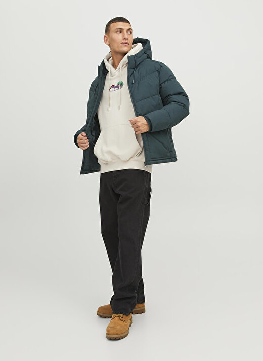 Jack & Jones Kapüşon Yaka Krem Erkek Sweatshırt 12242357_JORSILVERLAKE SWEAT HOOD 1