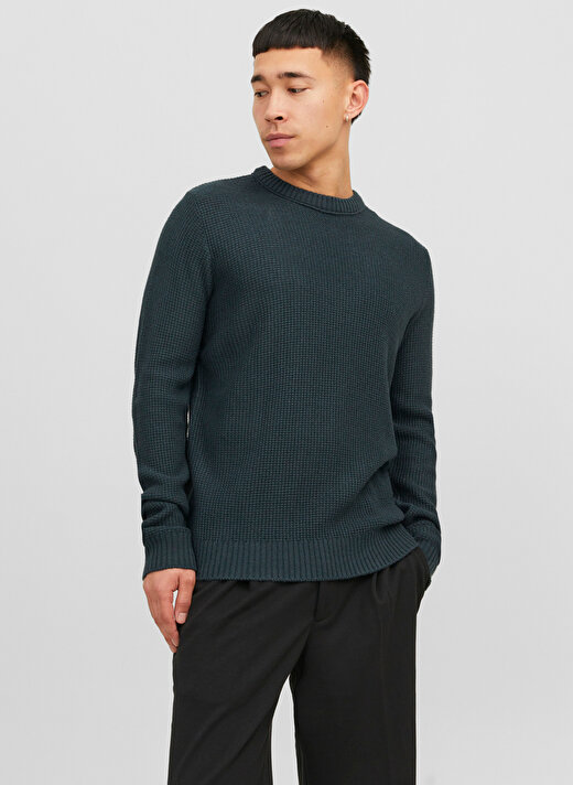 Jack & Jones Bisiklet Yaka Standart Koyu Yeşil Erkek Kazak 12243116_JORKYLE KNIT CREW NECK 1