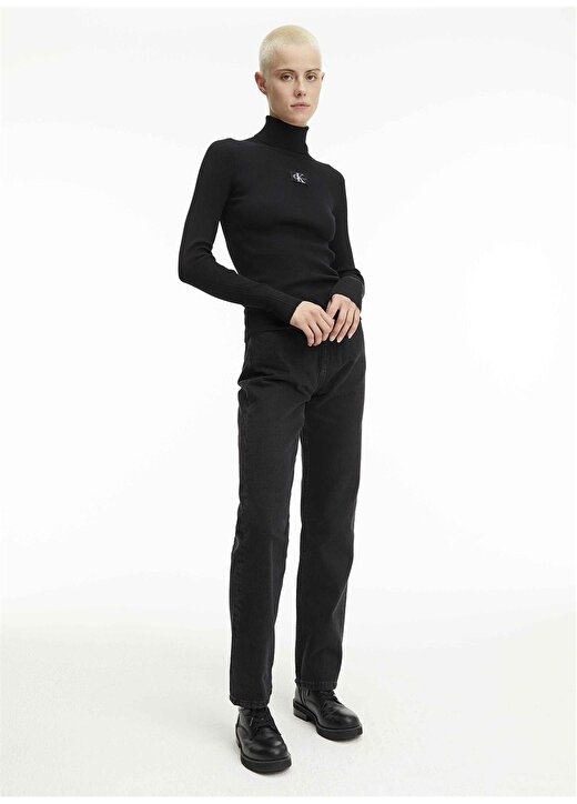 Calvin Klein Jeans Balıkçı Yaka Normal Düz Siyah Kazak Kadın J20J221688 1
