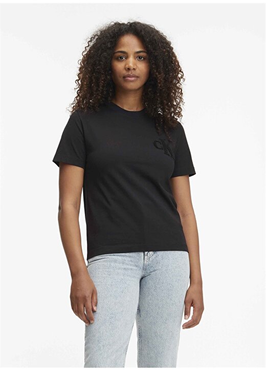 Calvin Klein Jeans Bisiklet Yaka Düz Siyah Kadın T-Shirt J20J221825 1